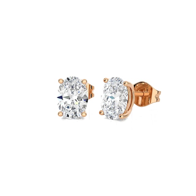 2.00 carat solitaire lab grown oval cut diamond earrings in red gold
