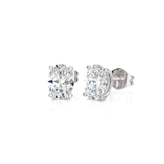 2.00 carat solitaire lab grown oval cut diamond earrings in white gold