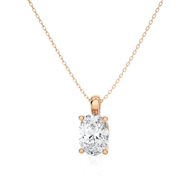 3.00 carat solitaire lab grown oval cut diamond pendant in red gold