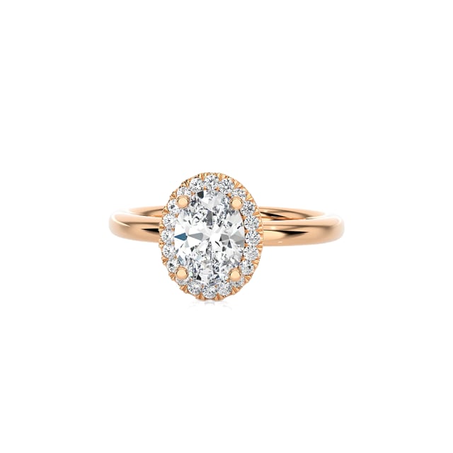 2.50 Karat Halo Solitärring mit ovalem Labordiamant aus Rotgold mit runden Labordiamanten