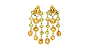 11.75 ct. t.w. Citrine and 6.50 ct. t.w. Peridot Chandelier Earrings in 18kt Gold Over Sterling