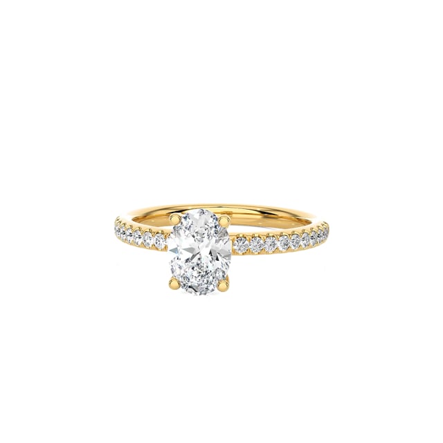 1.50 Karat Solitärring mit ovalem Labordiamant aus Gelbgold mit kleinen Labordiamanten