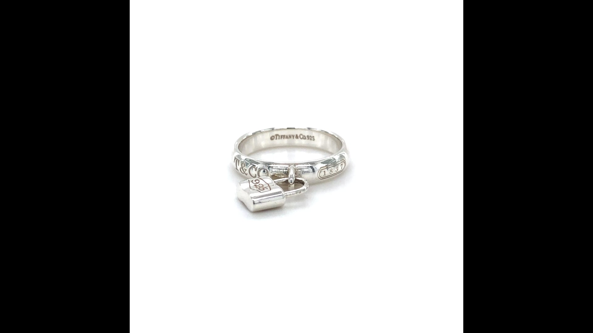 Tiffany and Co. Sterling Silver 1837 Padlock Charm Band Ring Size