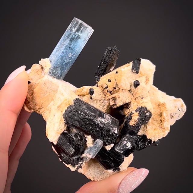 Beryl var. Aquamarine with Schorl and Feldspar