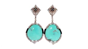 Turquoise and Onyx Drop Earrings with 3.29 ct. t.w. Multicolored Diamonds in 18kt Rose Gold