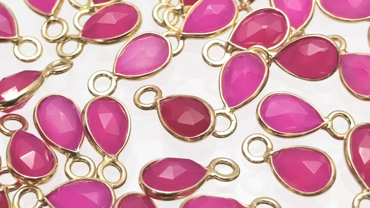 動画】宝石質フューシャピンクカルセドニーAAA 枠留めペア