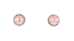 7-7.5mm Pink Cultured Pearl and .13 ct. t.w. Diamond Earrings in Sterling Silver