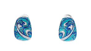 Belle Etoile Fernhaven .10 ct. t.w. CZ and Multicolored Blue Enamel Hoop Drop Earrings in Sterling Silver