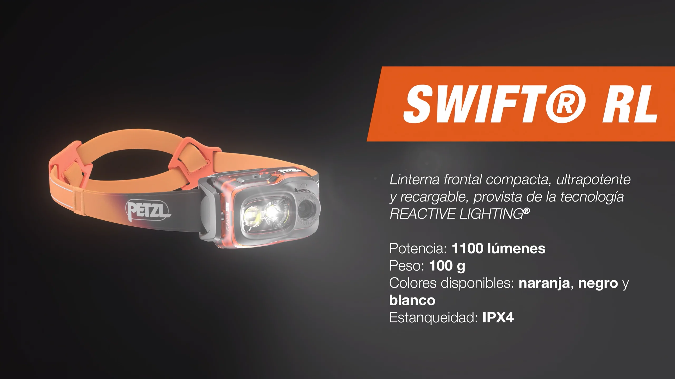Linterna Frontal Petzl SWIFT RL naranja 1100 lúmenes - Ultrarun