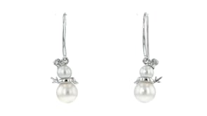 4-6.5mm Cultured Pearl Snowman Drop Earrings with Diamond Accents in Sterling Silver