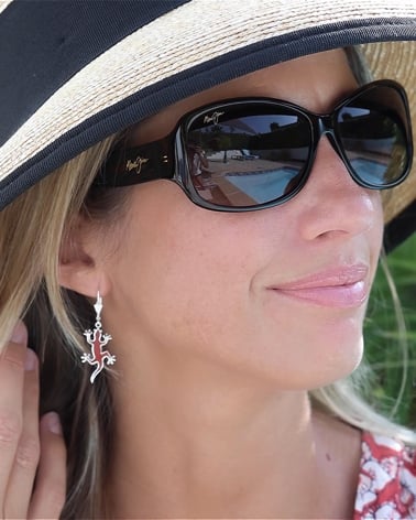 925 silver coral lizard earrings