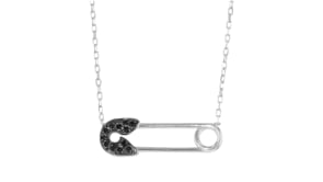 Black Diamond-Accented Safety Pin Necklace in Sterling Silver