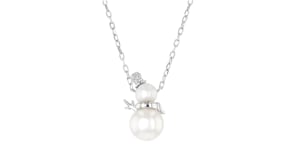 4-6.5mm Cultured Pearl Snowman Necklace with Diamond Accents in Sterling Silver
