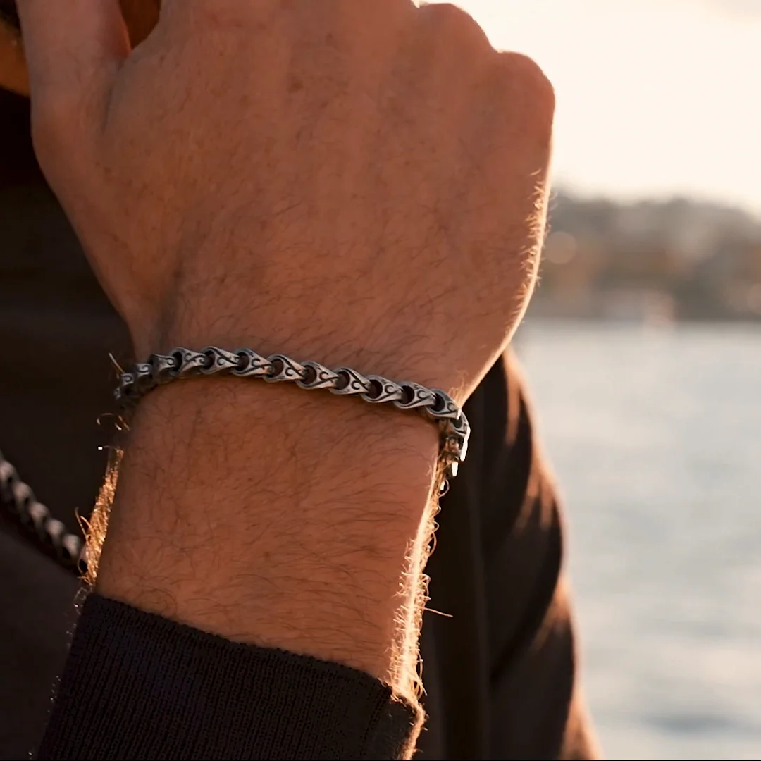 925 Sterling Silver Cylindrical Chain Bracelet