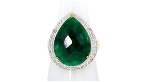 11.00 Carat Emerald and .40 ct. t.w. White Topaz Ring in 18kt Gold Over Sterling