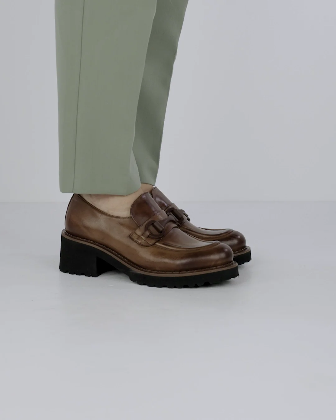 Loafers woman heel 5 cm brown leather | Barca Stores