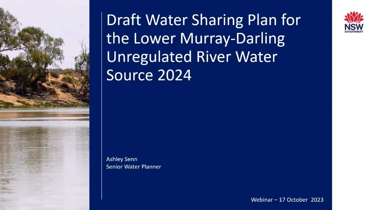 Draft Water Sharing Plan For Lower Murray Darling River Water Sources