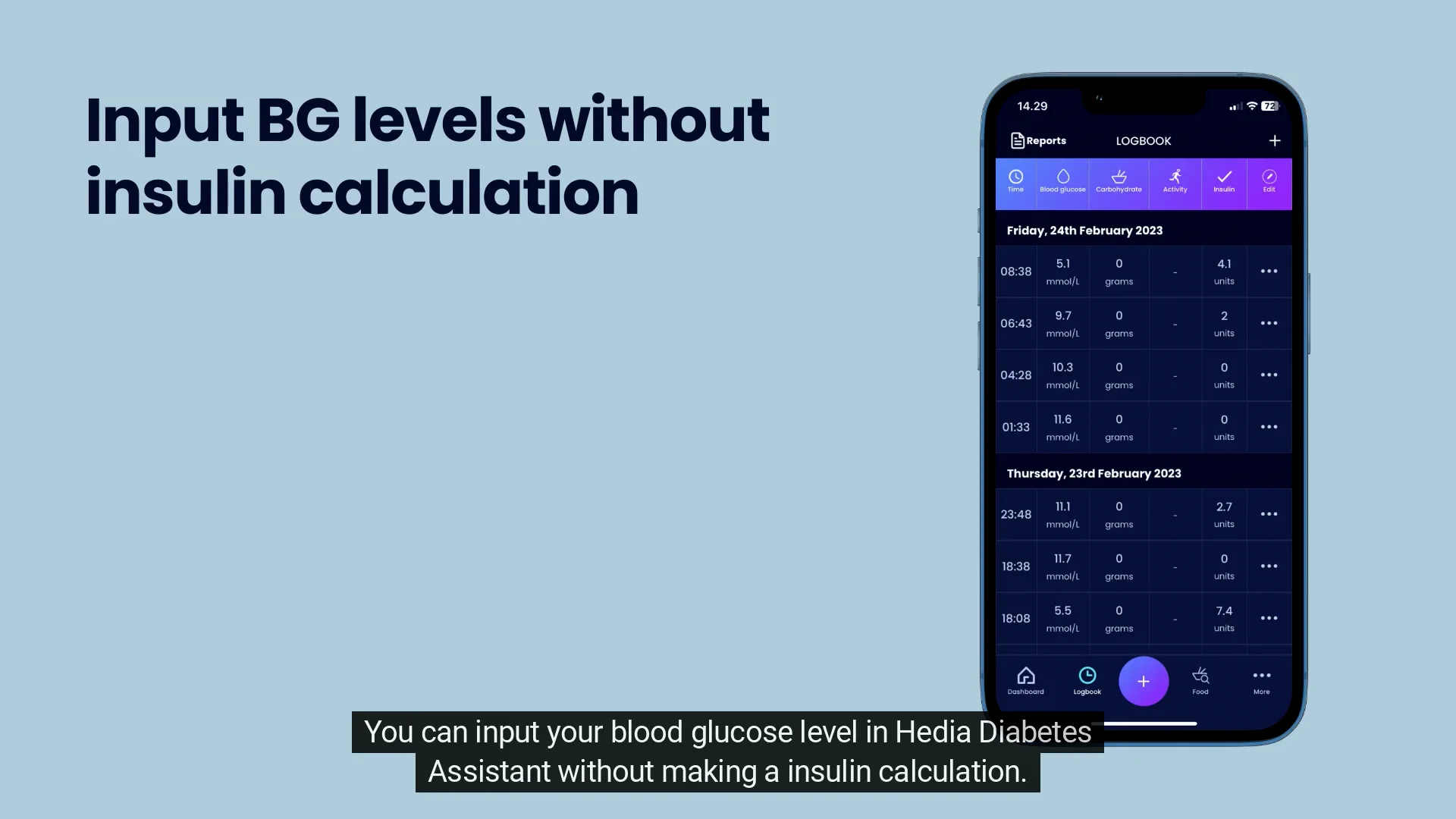 Can I input my blood glucose level in Hedia Diabetes Assistant without ...