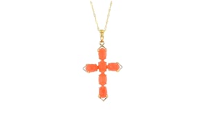 Pink Coral Cross Pendant Necklace in 14kt Yellow Gold