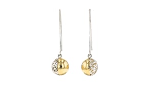 Sterling Silver Reversible Filigree Ball Drop Earrings with 14kt Yellow Gold