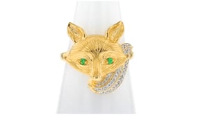 10 ct. t.w. Diamond Fox Ring with Tsavorite Accents in 18kt Gold Over Sterling