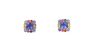 1.30 ct. t.w. Tanzanite and .40 ct. t.w. Multicolored Sapphire Stud Earrings in 18kt Gold Over Sterling