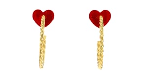 Italian Red Enamel Heart Twisted C-Hoop Earrings in 18kt Gold Over Sterling