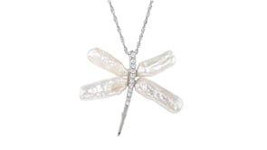 6x20mm Cultured Pearl and .20 ct. t.w. CZ Dragonfly PinPendant in Sterling Silver