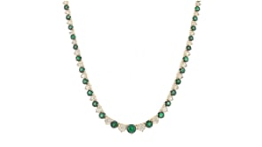 6.50 ct. t.w. Emerald and 1.50 ct. t.w. Diamond Tennis Necklace in 18kt Gold Over Sterling