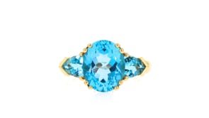 5.30 ct. t.w. Swiss Blue Topaz Three-Stone Ring in 14kt Yellow Gold