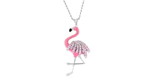 Italian 1.30 ct. t.w. Pink CZ Flamingo Pendant Necklace with Pink Enamel in Sterling Silver