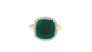 4.70 Carat Emerald and .14 ct. t.w. Diamond Halo Ring in 18kt Gold Over Sterling