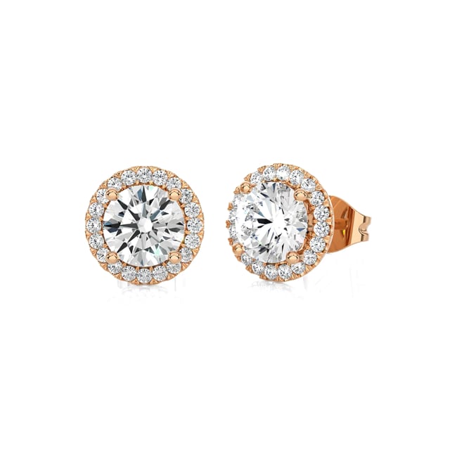2.00 carat lab grown diamond halo earrings in red gold