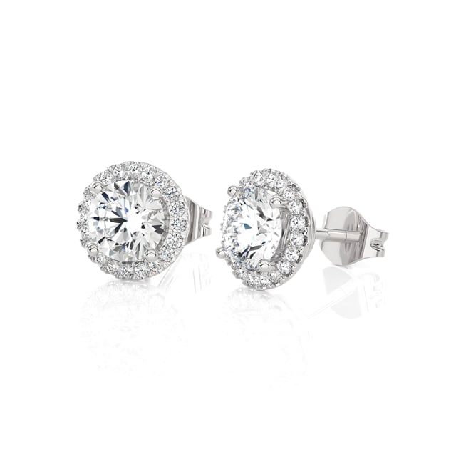 2.00 carat lab grown diamond halo earrings in white gold