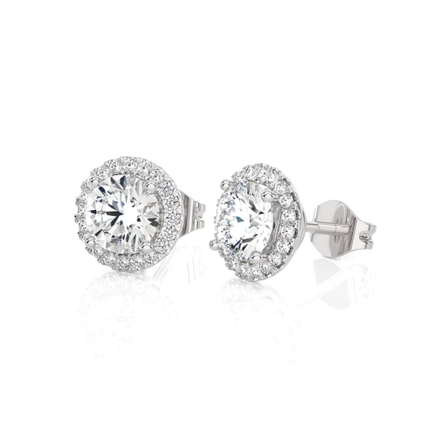 2.00 carat boucles d’oreilles auréoles en or blanc et diamants de laboratoire