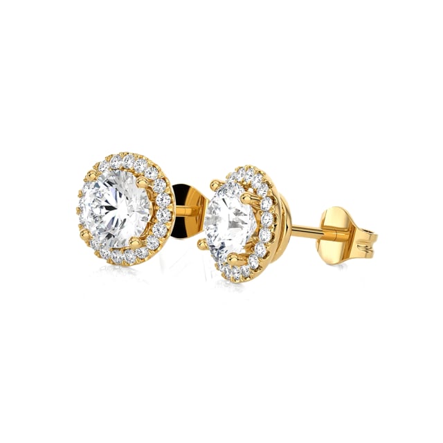 2.00 Karat Labordiamant Halo Ohrringe aus Gelbgold