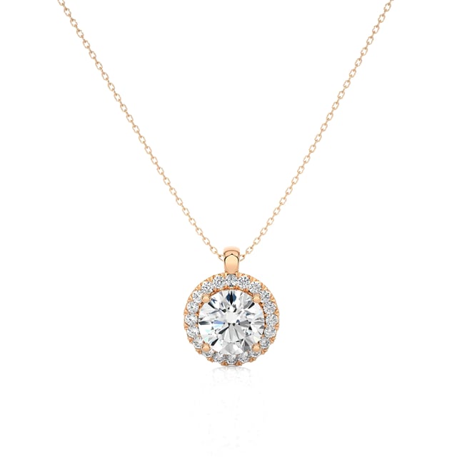 1.00 Karat Labordiamant Halo Halskette aus Rotgold