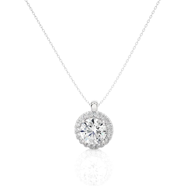 1.00 carat lab grown diamond halo necklace in white gold