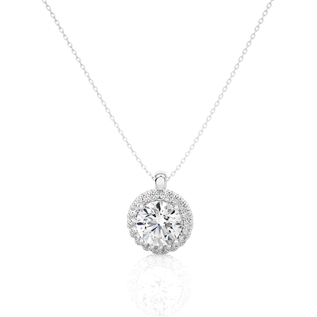 1.00 carat collier auréole en or blanc avec diamants de laboratoire