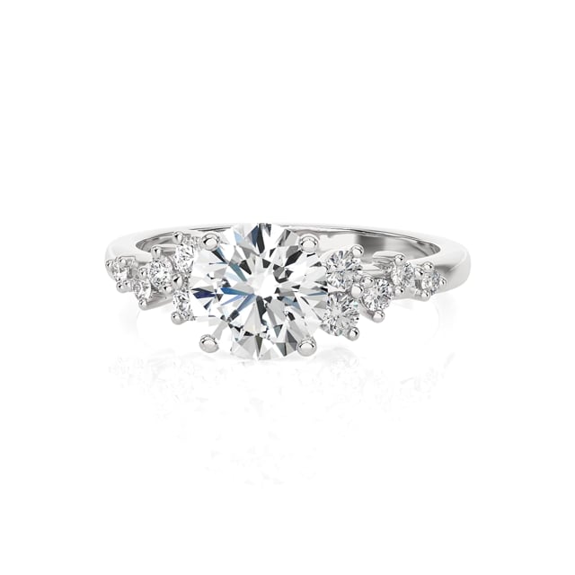 1.00 carat bague solitaire en grappe avec un diamant de laboratoire rond en or blanc