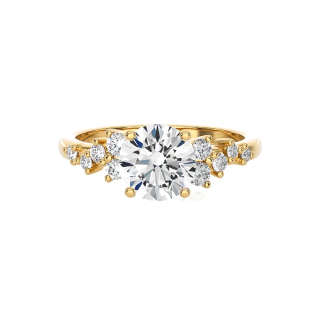 1.00 Karat Solitär-Cluster-Ring aus Gelbgold mit einem runde laborgezüchtete Diamanten