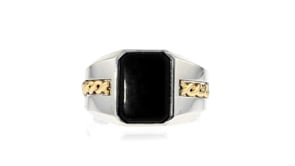 Mens Black Onyx Ring in Sterling Silver and 14kt Yellow Gold