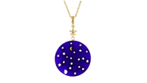Italian Blue Murano Glass Stars and Moon Pendant Necklace in 18kt Gold Over Sterling