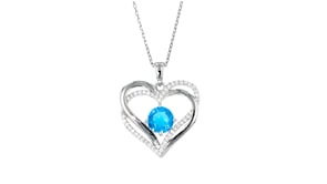 Birthstone Heart Pendant Necklace with CZs in Sterling Silver
