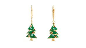 Multicolored Enamel Christmas Tree Drop Earrings in 18kt Gold Over Sterling