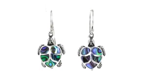 Abalone Shell Bali-Style Turtle Drop Earrings in Sterling Silver