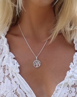 Pendentif Corail Symbole Arbre De Vie Argent Massif Rond