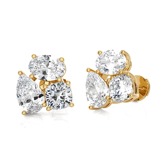 6.00 Karat im Labor gezüchtete Diamant Trilogie Ohrringe aus Gelbgold