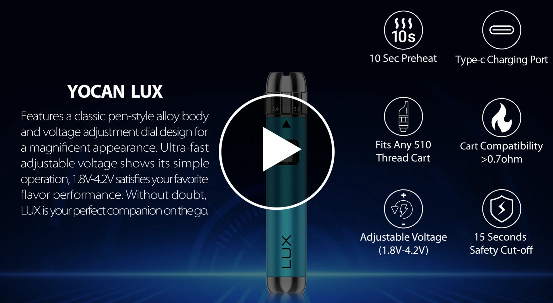 Yocan Lux 510 Pen Battery Quick Instructions