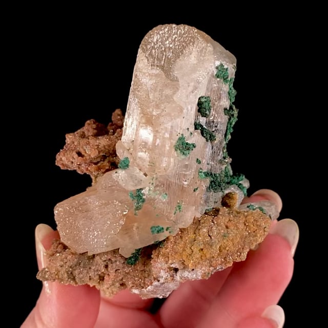 Cerussite (twins) with Malachite and Calcite